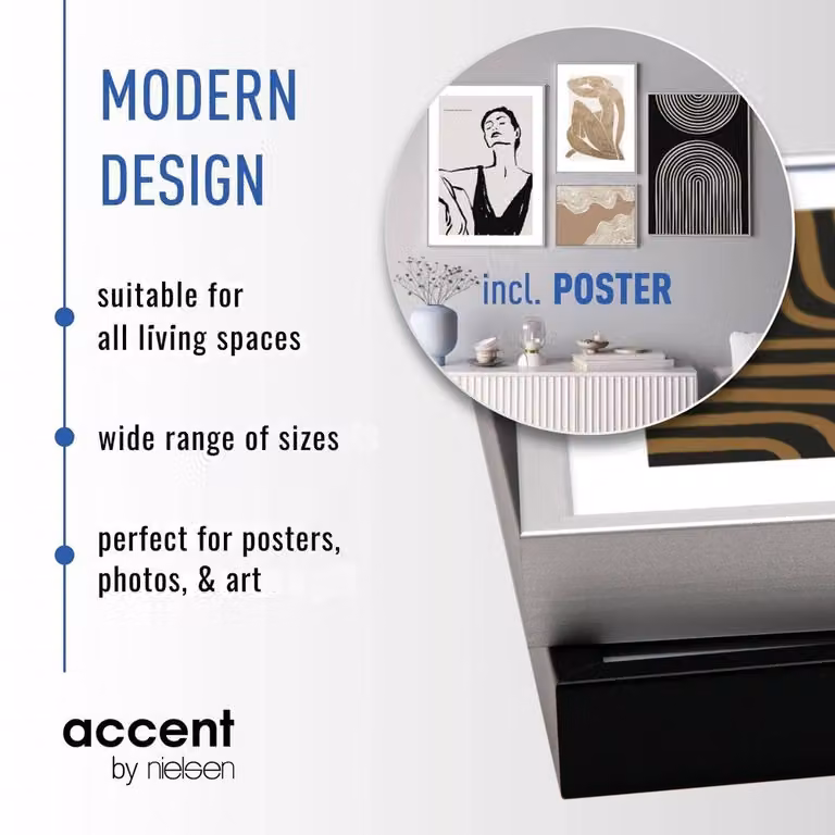 Nielsen Design Super 8 Aluminium Single Picture Frame in Silver with Modern Abstract Art Print, W/H: 13 x 18 cm