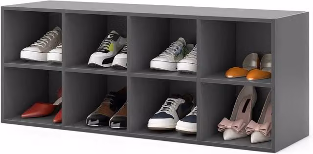 Kelvenix 2-in-1 Grey Shoe Bench and 8-Grid Shoe Organiser