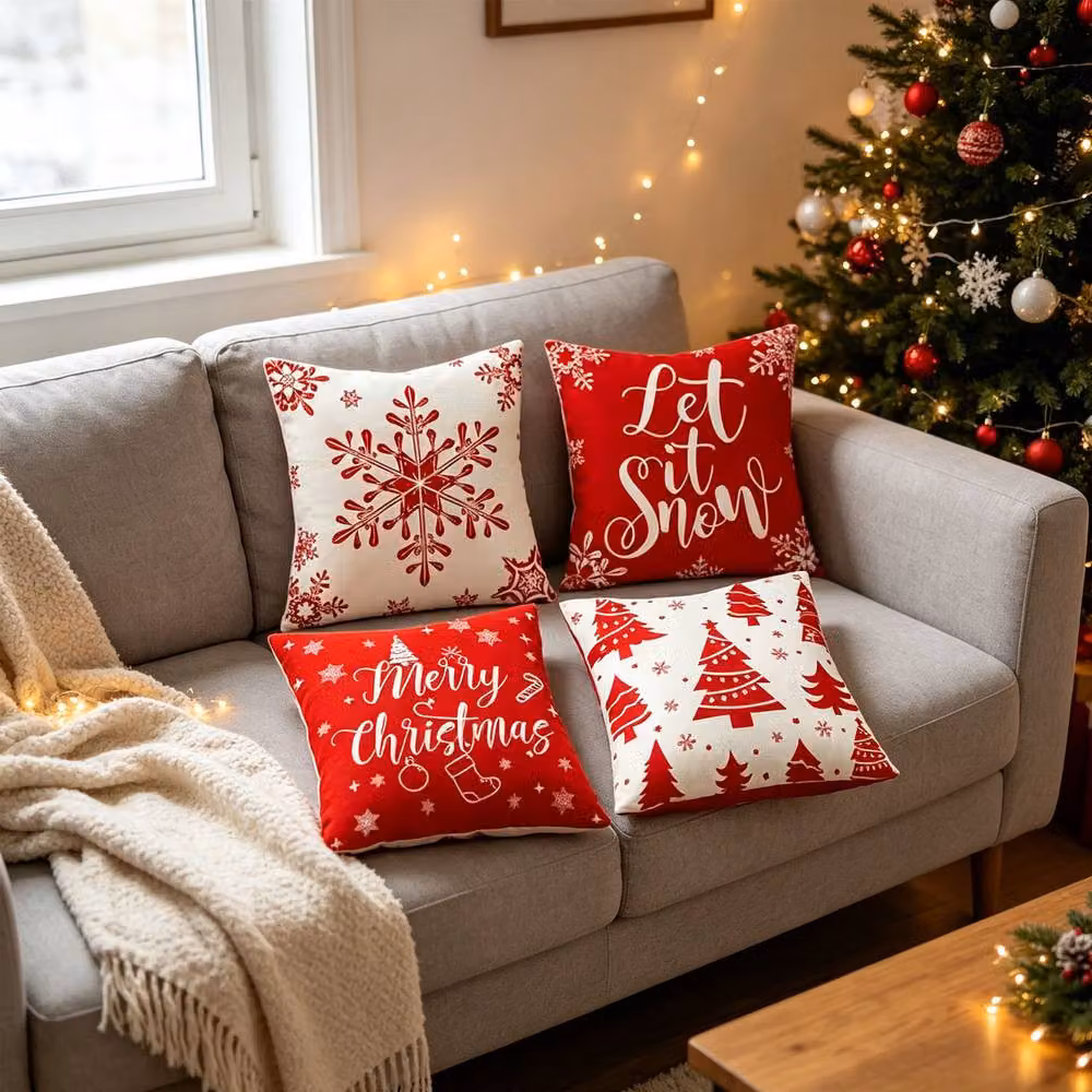 Lovii 4 Pack Christmas Decorative Cushion Covers in Red and White, W/D/H: 45 x 45 x 45 cm – 2