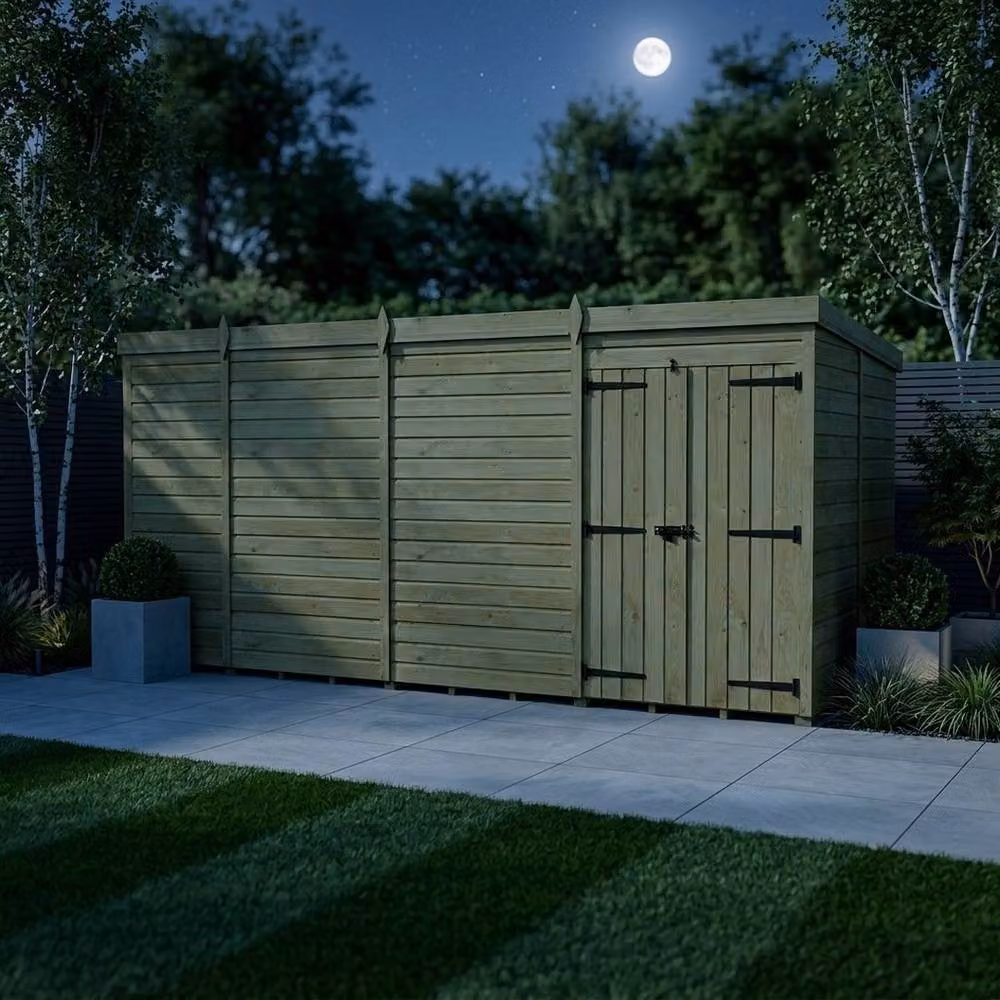 Buttercup Farm Brown Timber Pent Garden Shed with Double Doors, W: 305 cm, D: 305 cm, H: 210 cm – 3
