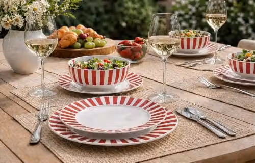 Waterside 12-Piece Red Striped Porcelain Dinner Set – 2