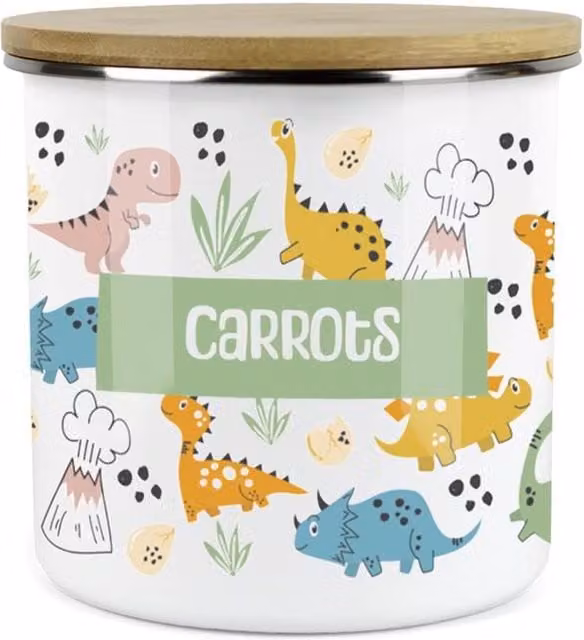 Purely Home Cartoon Dinosaurs Childrens Mini Snack Pot in Green and Multicolour Enamel Metal