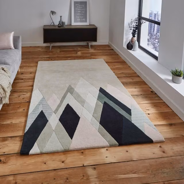 The Rug Shop UK Beige Abstract Polyester Easy Care Area Rug W: 150 cm, L: 230 cm