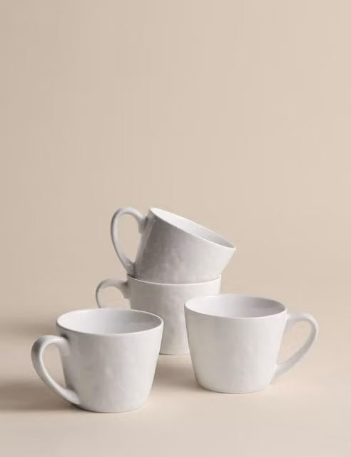M&S Set of 4 White Artisan Ceramic and Bone China Mugs