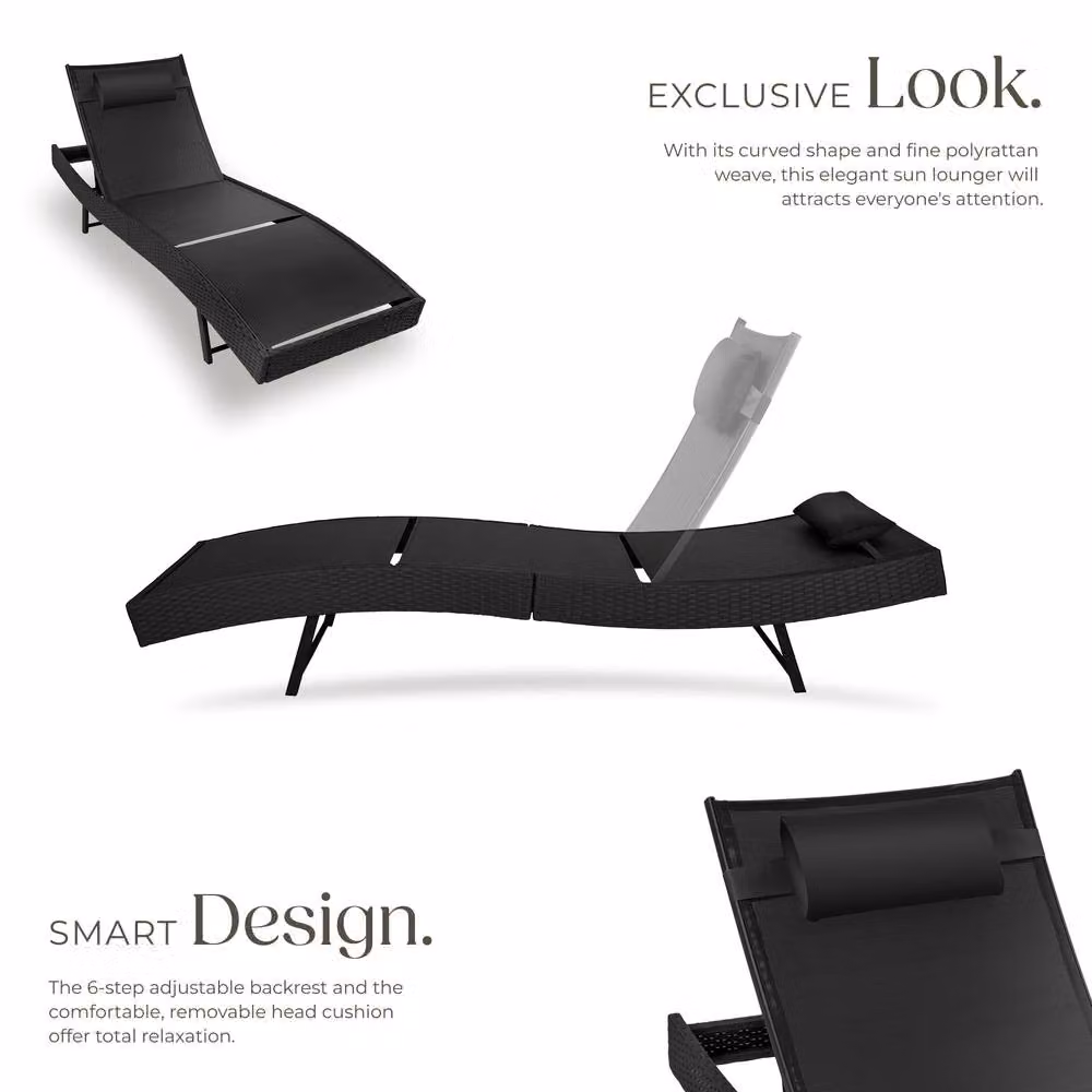 tectake Moana 1 Seater Rattan Sun Lounger in Black – 3