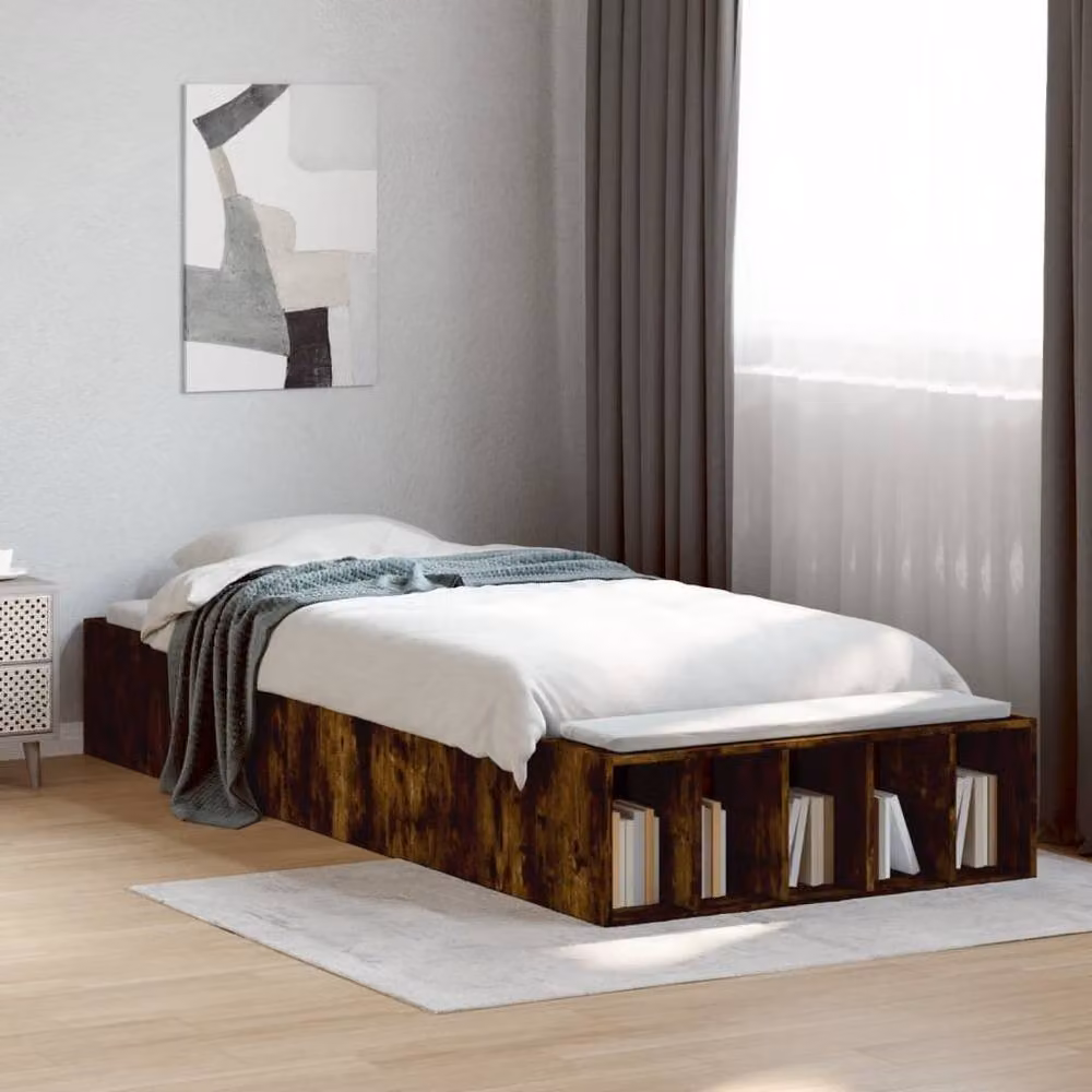 Berkfield Home Modern Single Bed Frame in Smoked Oak Brown, W/D/H: 90 x 190 x 30 cm – 2