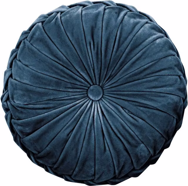 Laura Ashley Rosanna Round Velvet Filled Cushion in Dark Seaspray Blue, Diameter: 35 cm, Depth: 14 cm