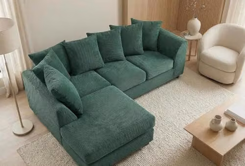 Abakus Direct Jumbo Grid Left Hand Corner Sofa in Green with Scatter Cushions – 6