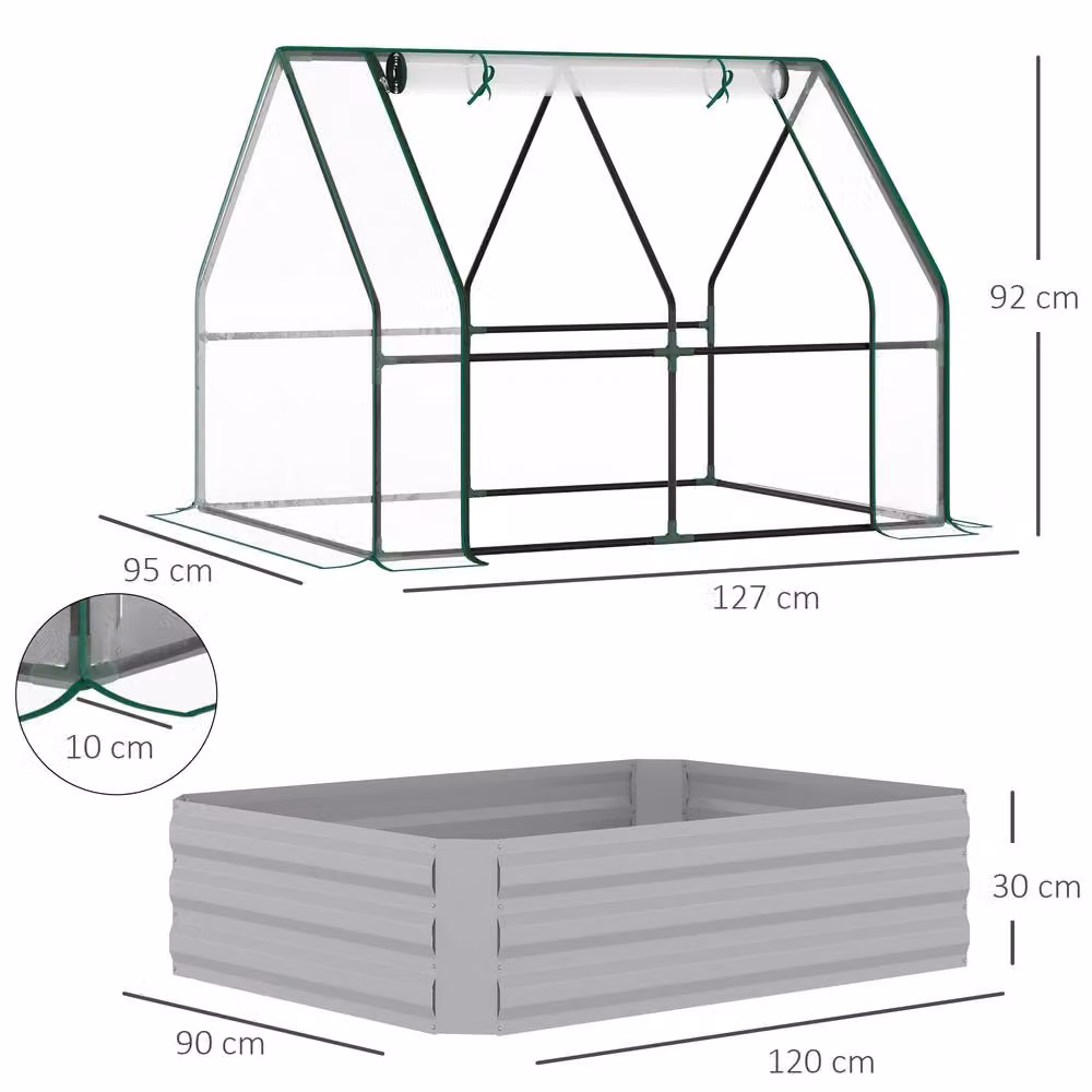 STILVORA Raised Garden Bed with Greenhouse Cover, Grey, W: 127 cm, D: 95 cm – 3