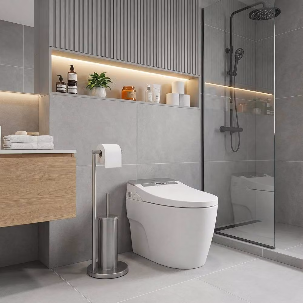 Alivio Freestanding Toilet Paper Holder and Toilet Brush Set in Grey, W: 20.5 cm, H: 67 cm – 3