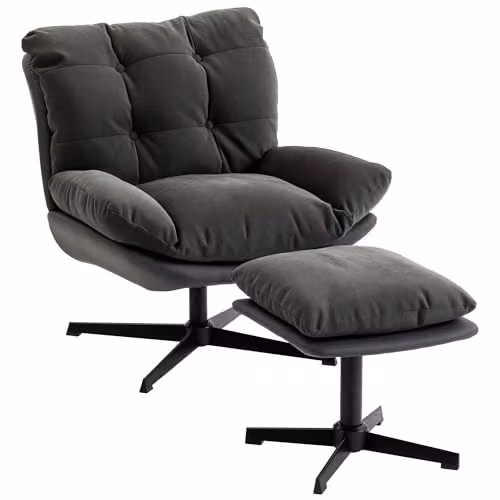 HOMCOM Modern Chenille Swivel Lounge Chair with Ottoman, Grey – 2