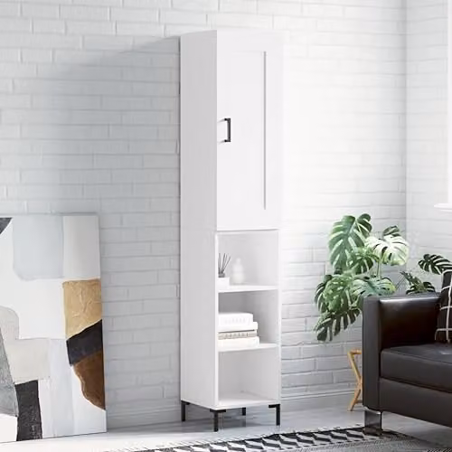 vidaXL Modern White Highboard with Hinged Doors and Internal Shelves, W/D/H: 34.5 x 26.7 x 180 cm – 2