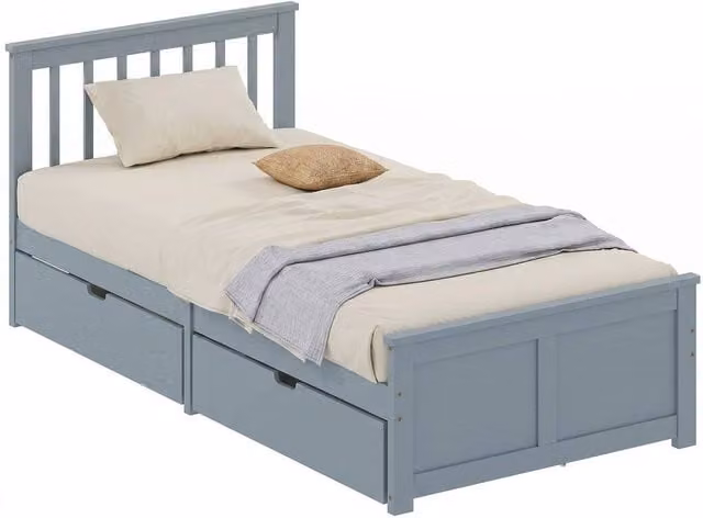 NESTLUNE Grey Cot Storage Bed with 2 Drawers and Wood Slat Support, W/D/H: 90 x 190 cm – 1