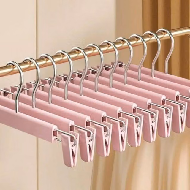Kelvenix Pink Trouser Hanger with Adjustable Clips and Hooks