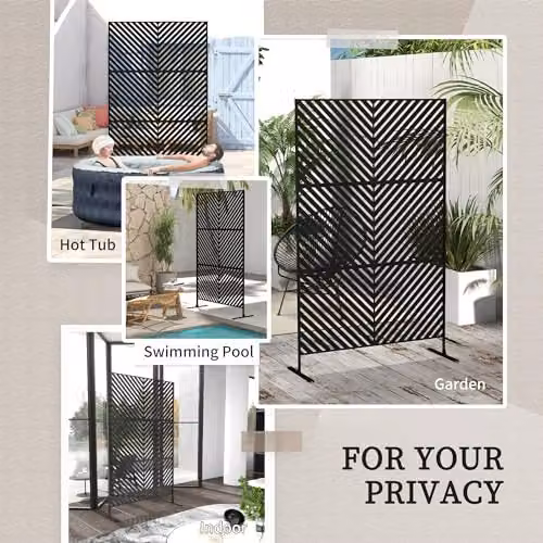 Outsunny Metal Outdoor Privacy Screen Garden Divider in Black, H 198 x W 122 x D 45 cm – 5