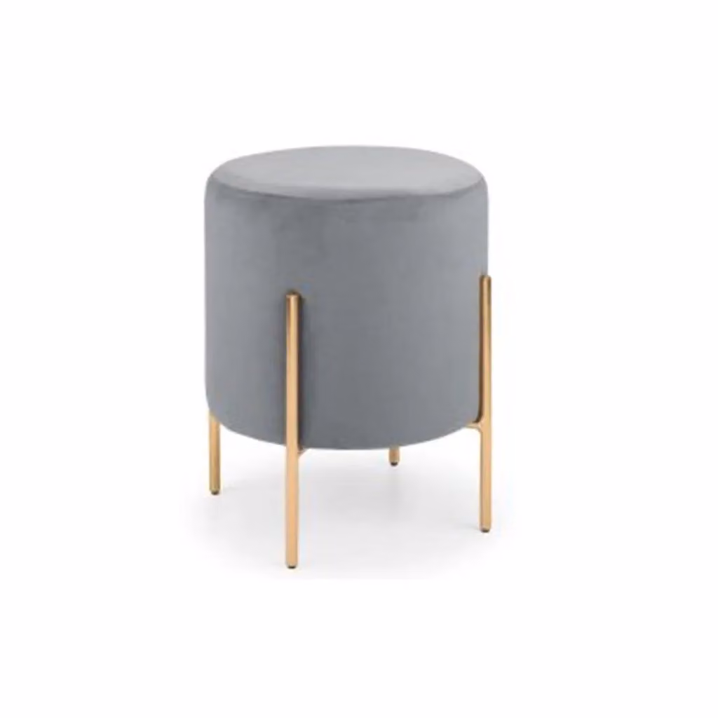 Ashfield Light Grey Velvet Stool with Gold Metal Frame