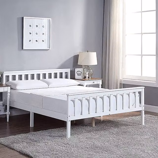 Home Treats White Lacquered Solid Pine Double Bed Frame 140 x 200 cm