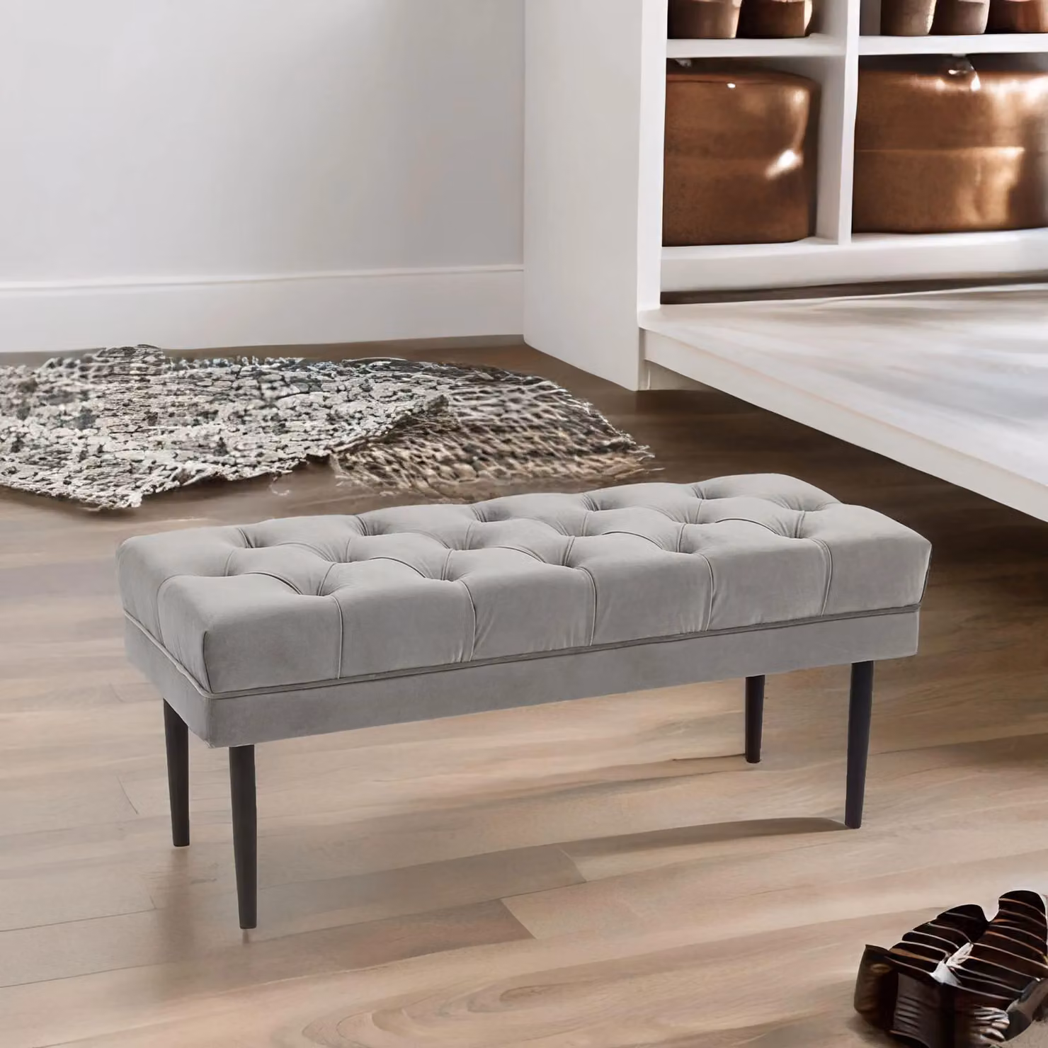 FURNOS Grey Tufted Velvet Bed End Accent Seat W/D/H: 120 x 45 x 45 cm – 2