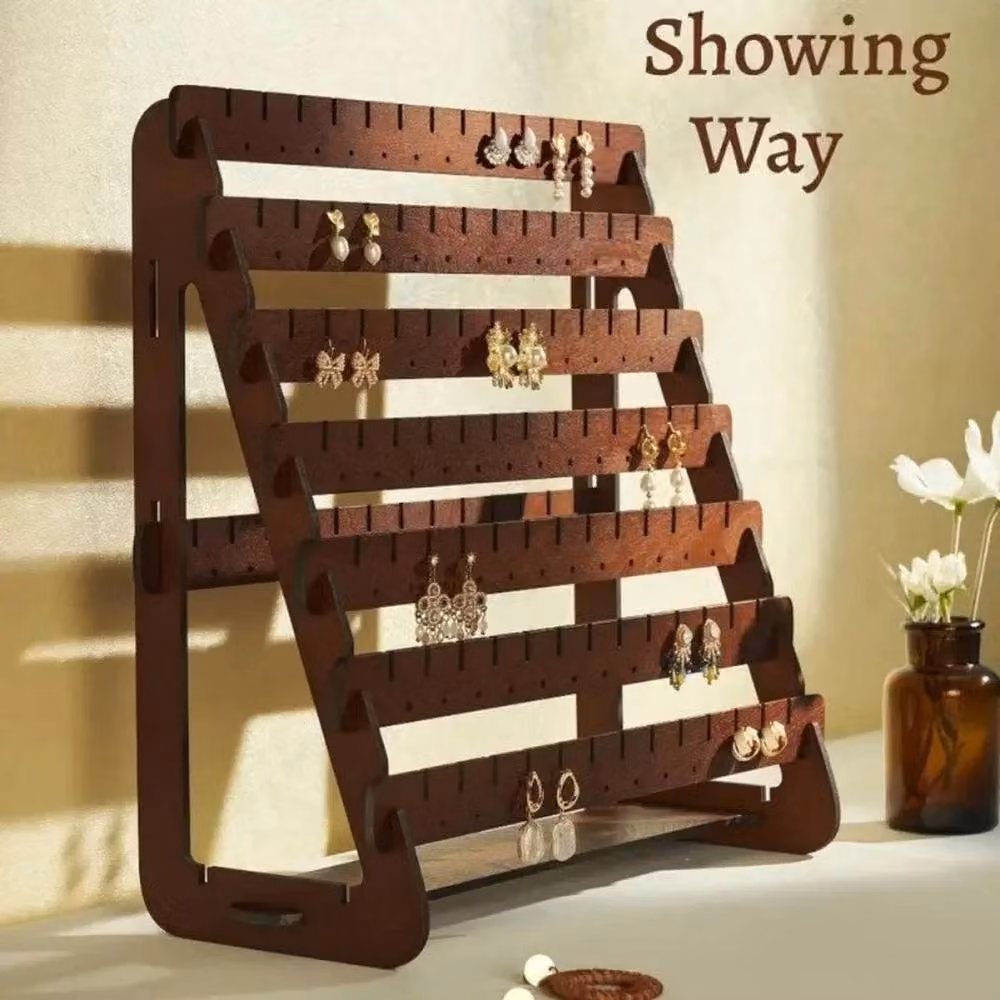 FLAVORA Brown Retro Wooden Earring Holder and Display Stand – 5
