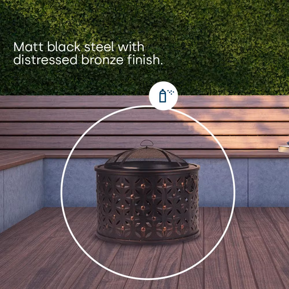 LIVIVO Rombo 2-in-1 Fire Pit and BBQ Grill in Bronze Steel, W/D/H: 66 x 42 x 42 cm – 4