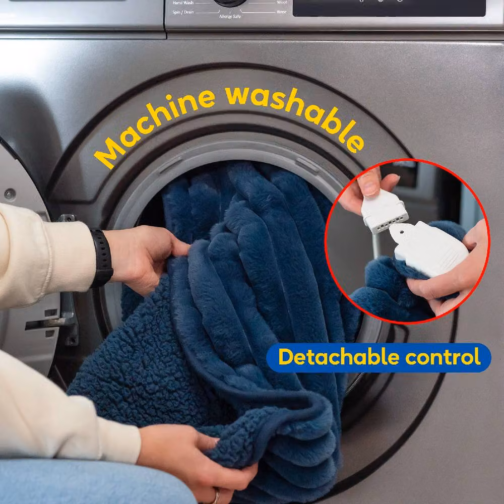 Russell Hobbs Navy Faux Fur and Sherpa Electric Heated Throw RHHT1005, W: 180 cm, D: 130 cm – 6