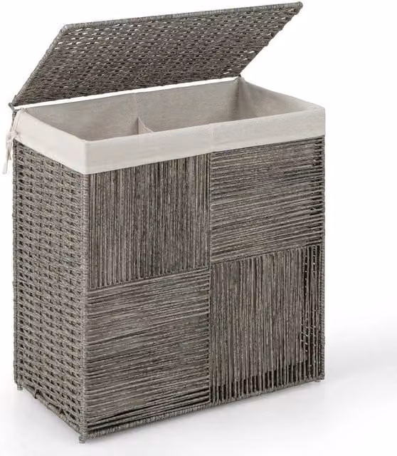 Kelvenix 110L Hand-woven Rattan Laundry Hamper with Removable Bag in Grey – 1