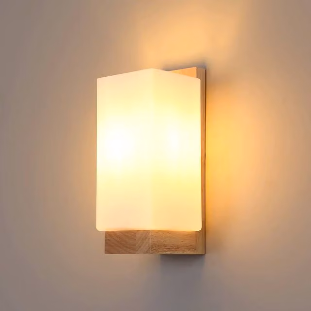 Pheashine Nordic Modern Wood Wall Sconce with Transparent Glass Shade, Light Brown, E27