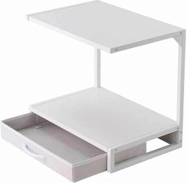 FORGEVIO White 2-Tier Desktop Printer Stand with Drawer Storage – 1