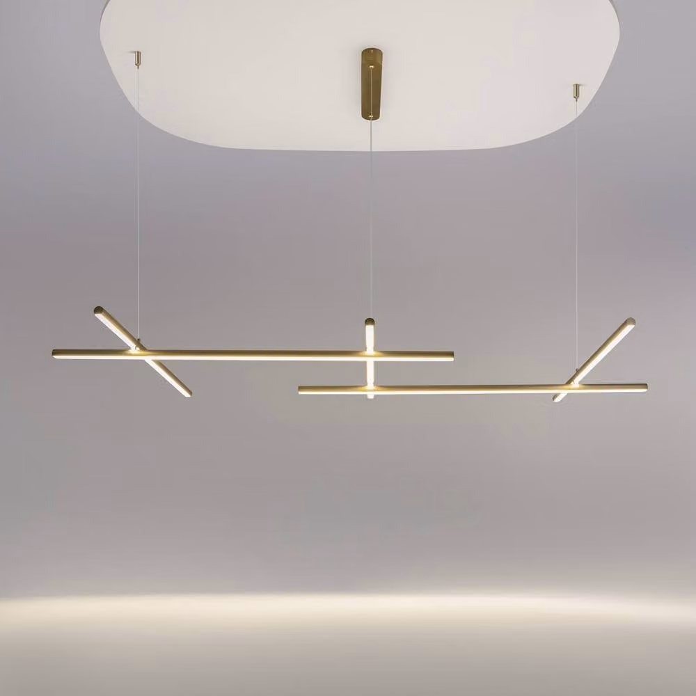 Netlighting Radiance Modern Bar Pendant Light in Gold and White, Height: 172 cm, 3000K Warm White LED, 1900lm – 2