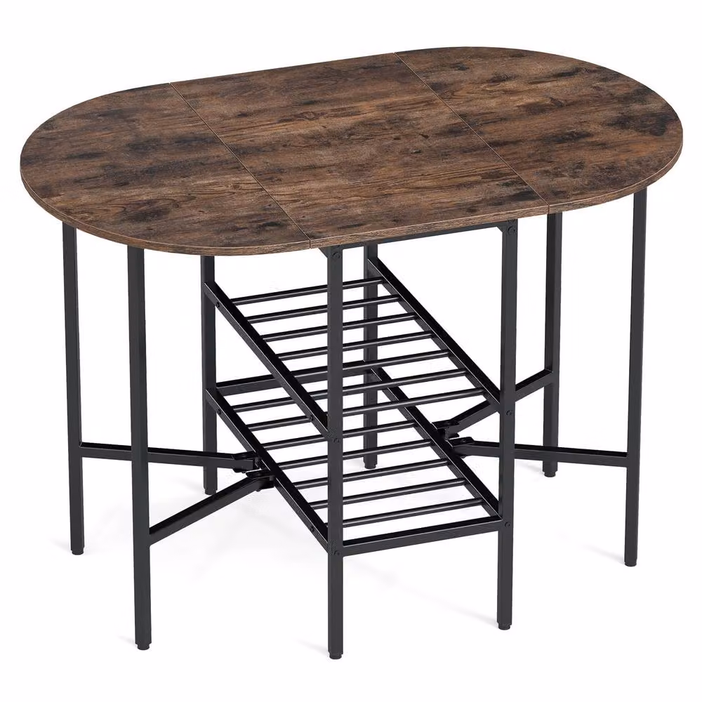 Costway Oval Folding Dining Table with 2 Drop Leaves in Brown – 4