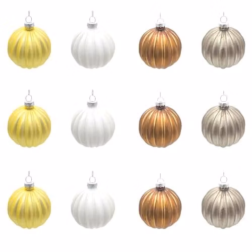 Shatchi 12-Piece Set of Modern Geometric Glass Baubles in White and Silver, Diameter: 8 cm – 1