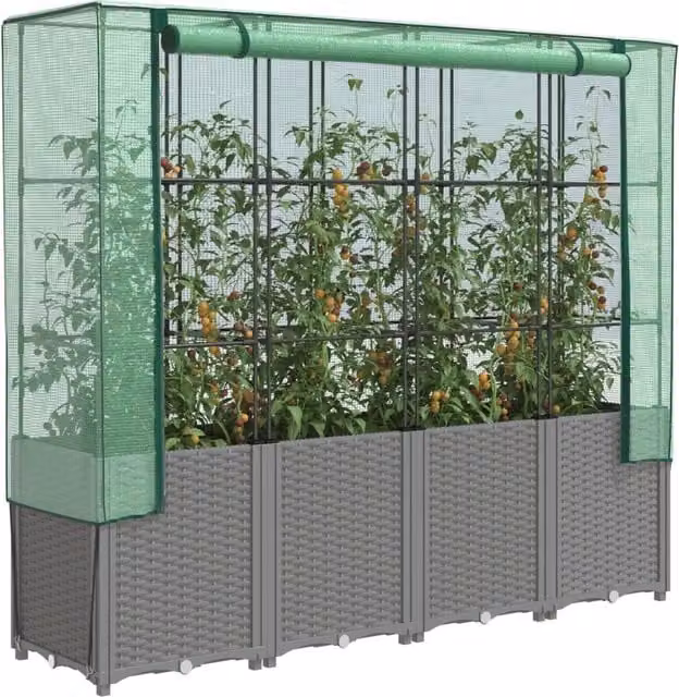 Berkfield Home Raised Bed with Greenhouse Cover in Black Rattan Look, W/D/H: 160 x 40 x 153 cm
