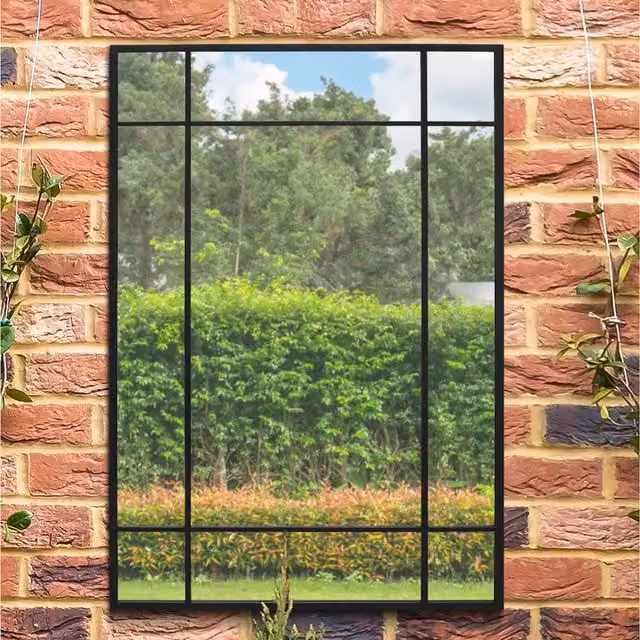 MirrorOutlet Genestra Outdoor Garden Wall Mirror in Black, W: 70 cm, H: 100 cm
