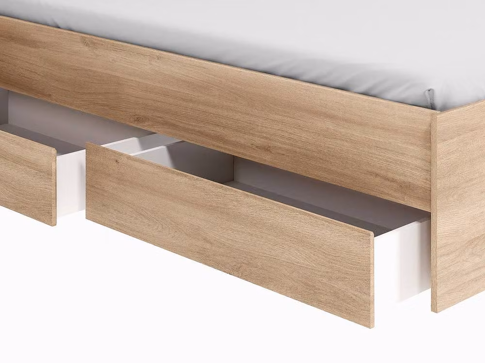 Vente-unique TENALIA II Double Bed with Storage Drawers in Light Oak and Beige, W/D/H: 140 x 190 x 216.8 cm – 2