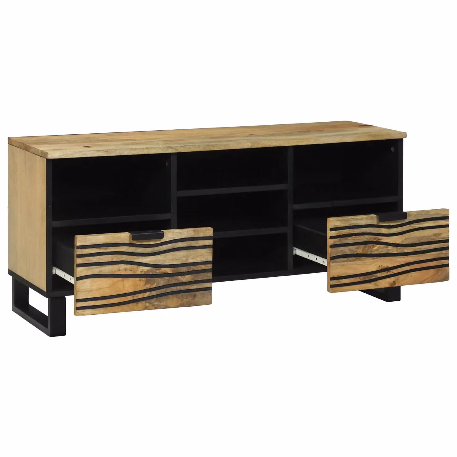 Berkfield Home Modern Mango Wood TV Cabinet in Beige and Black, W: 100 cm, D: 33.5 cm, H: 46 cm – 2
