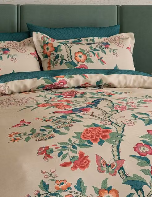 V&A Chinese Magpie Multicolour Cotton Percale Bedding Set with Pillowcase, W/D/H: 180 x 200 cm