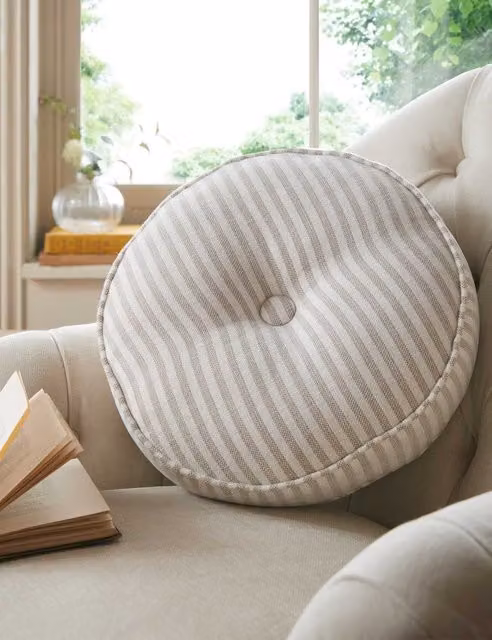 Laura Ashley Cornish Stripe Round Scatter Cushion in Natural Beige