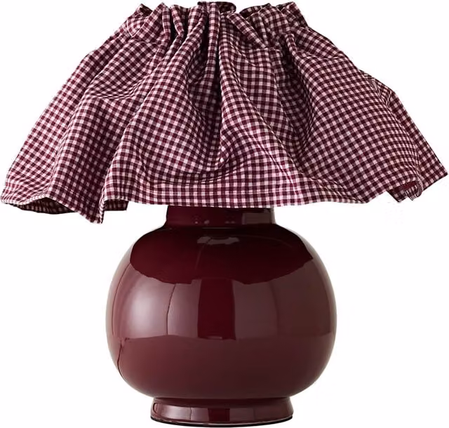 ValueLights Arabella Ceramic Table Lamp with Pleated Fabric Pinstripe Shade and Bulb in Red