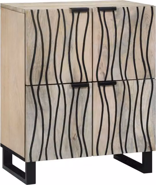 Berkfield Mango Wood and Metal Media Storage Cabinet in White and Black, W/D/H: 75 x 33.5 x 60 cm