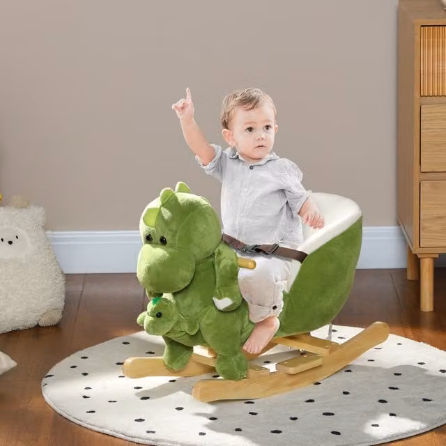 AIYAPLAY Baby Rocking Horse with Safety Belt, 32 Songs and Hand Puppet, Green