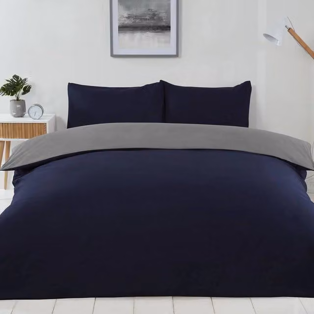 Voltico Reversible Blue Polyester Duvet Cover and Pillowcase Set