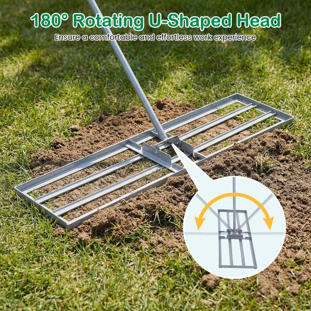 Gymax Metal Lawn Leveling Rake with Adjustable Long Handle in Silver – 2