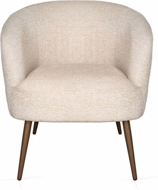 SONARA Mid Century Curved Barrel Accent Chair in Beige Fabric with Metal Frame