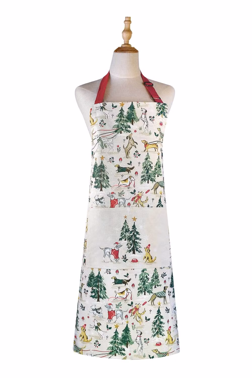 Ulster Weavers Winter Walkies Winter Dog Print 100% Cotton Apron in Beige and Red – 2