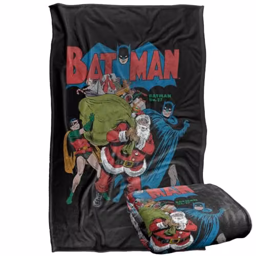 Warner Bros. Batman Seasons Greetings Christmas Comic Cover Super Soft Fleece Throw Blanket, Multicolour, W: 91 cm, D: 147 cm – 1