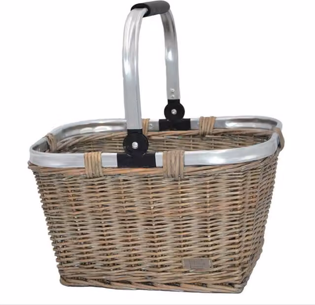Red Hamper Grey Wash Folding Aluminium Handle Shopping Basket W/D/H: 30.5 x 25.0 x 30.5 cm