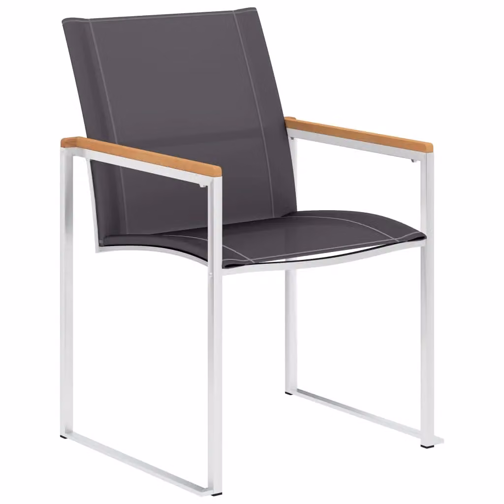 Berkfield Home Set of 4 Grey Garden Chairs with Stainless Steel and Wood Frames – 2