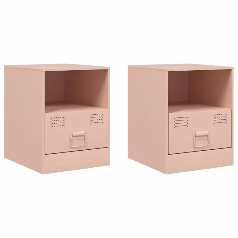 Berkfield Home Set of 2 Pink Metal Bedside Cabinets, W/D/H: 34.5 x 39 x 44 cm