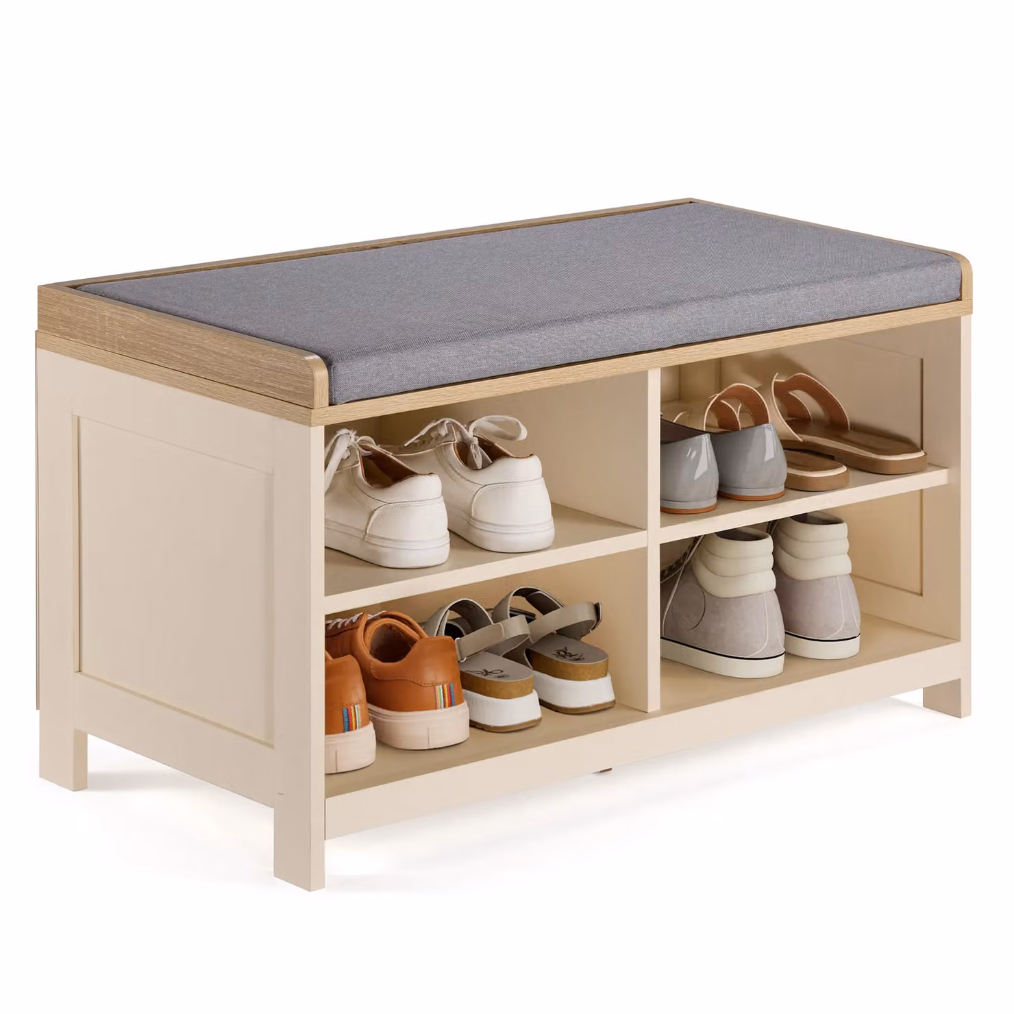 VonHaus Hallway Organiser Shoe Storage Bench with Seat in Grey or Beige, W/D/H: 80 x 38 x 45 cm – 2
