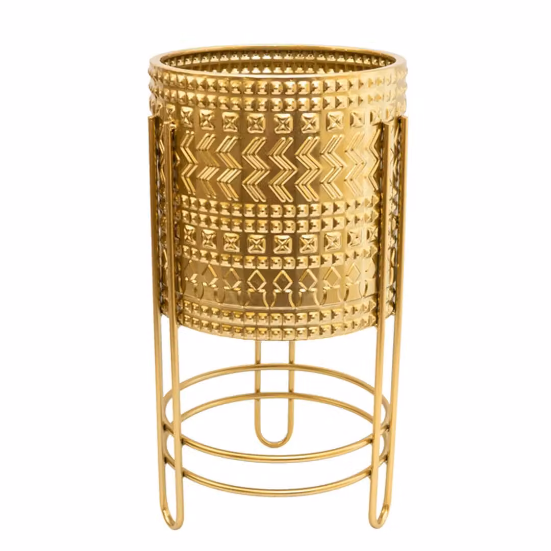 Madison & Mayfair Gold Embossed Metal Tabletop Planter with Stand – 2